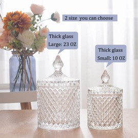 rejomiik Qtip Holder Glass Apothecary Jars with Lid Bathroom Accessories Vanity Organizers and Makeup Storage for Cotton Swabs, 2 Pack Small and Large Clear