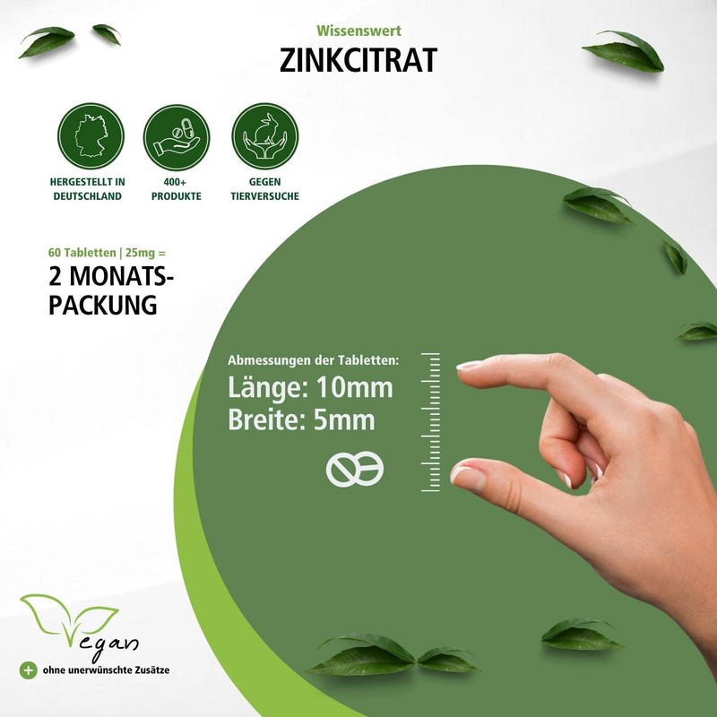 Fairvital | Zink Tabletten - 25mg Zink (elementares Gehalt) pro
