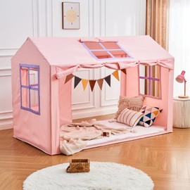 WANFASO Twin Bed Tent Indoor Bed Canopy Kids Tents for Girls with 2 Doors, Breathable Private Space Fort Tents for Kids Floor Bed (Twin, Pink)