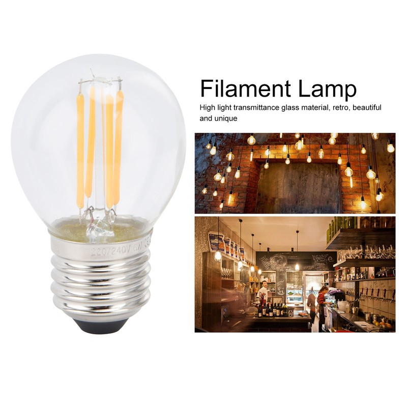 6PCS G45 E27 LED Light Bulb Transparent Glass Bulb Vintage