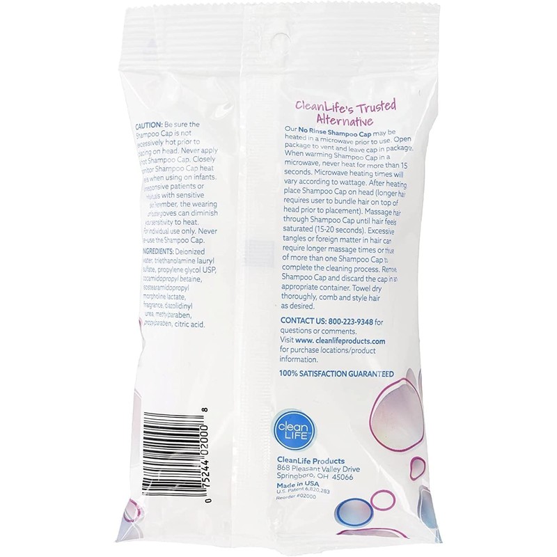 Cleanlife Products No-Rinse Shampoo Cap (2 Pack) - Waterless, Rinseless