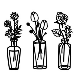 aiyraa 3 Pieces Wall Art Decor, Black Metal Flower Wall Art – Elegant Black Wall Art for Kitchen and Living Room, Stylish Wire Art Decoration for Bathroom, Bedroom, Patio, and Balcony