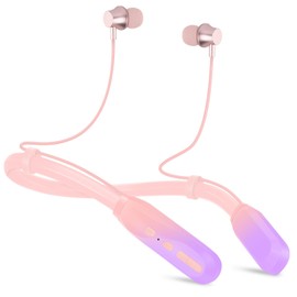 Neckband Bluetooth Headphones, 200H Extra Long Playtime Wireless Stereo Neckband Earbuds with Microphone, Waterproof Balanced Armature Drivers in Ear Headset for Sports/Workout (Pinkish Purple)