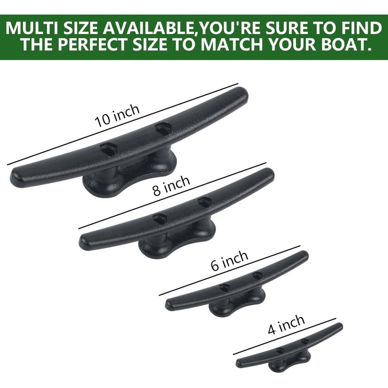VEITHI Boat Cleats 8 inch (6 Pack),Electrophoretic Coated Black Boat