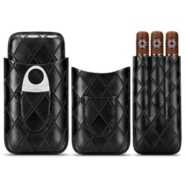 CIGARLOONG Cigar Case Leather Cigar Travel Humidor Hold 3 Tubes with Cigar Cutter (Colour: Black)