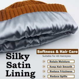 ROYBENS Womens Satin Lined Beanie for Men Wool Knit Cuffed Warm Winter Hats Fisherman Beanies Women Soft Skull Cap Unisex Camel