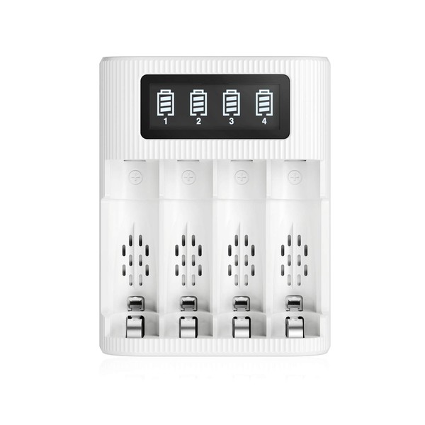 EBL LCD Battery Charger AA AAA Rechargeable Battery Charger - 4 Bay Smart LCD Charger with 2 USB Input Port for Ni-CD Ni-MH Battery