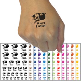 Happy Easter Sloth Hanging from Carrot Temporary Tattoo Water Resistant Fake Body Art Set Collection - Red (One Sheet)