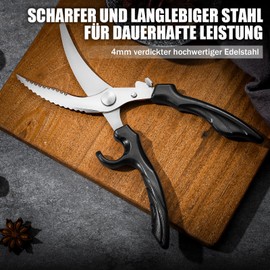 PURPLE BIRD Professional Poultry Scissors, Kitchen Scissors, 4 mm Stainless Steel Bone Scissors with Safety Lock & Spring Load, 103° Cutting Angle for Meat, Vegetables and Bones, Non-Slip Handle