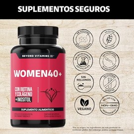 Beyond Vitamins | Women 40+ con Biotina, Inositol y Colágeno | Isoflavonas de Soya - Probióticos Activos | Fórmula Precisa | Cápsulas vegetales VCaps 