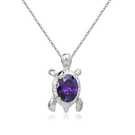 Crystalline Azuria Women Girls 18ct White Gold Plated Purple Violet Zirconia Crystals Turtle Pendant Necklace 17.7 inches