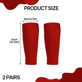 2Pairs Red Football Socks Elastic Soccer Shin Guards Sleeves Sock Sleeve Football Shin Guards Leg Sleeves Socks Football Sock Sleeves for Adult Children for Football Running or Training Beginner
