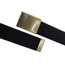 WAUNEE Canvas Belt Web Belt Military Golf Uniform with Antique Brass Flip-Top Buckle and Tip 45" Long Antique Brass Buckle(Black)