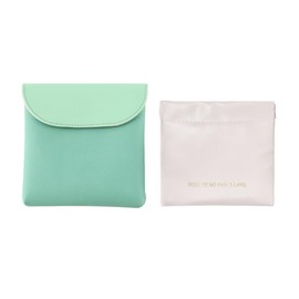 TopGrit 2Packs waterproof PU leather ladies sanitary napkin storage bag, ultra-thin and large capacity for easy carrying - Light Green+White