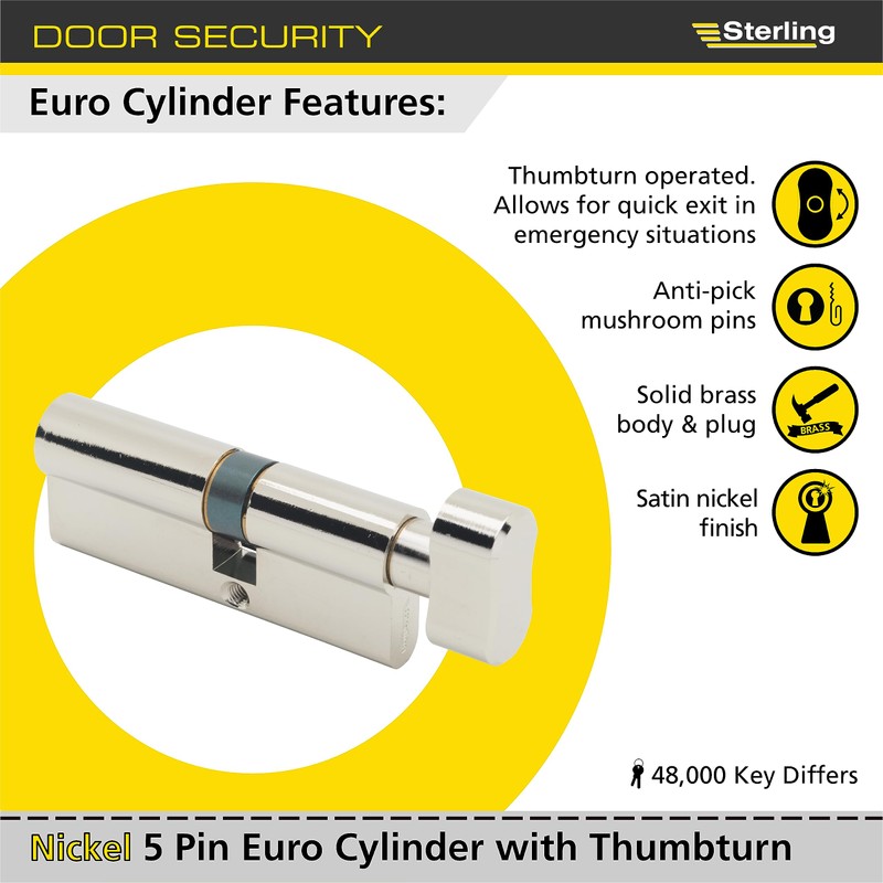 Sterling ETN3045V 5 Pin Euro Thumbturn Cylinder, Nickel, 30x45mm