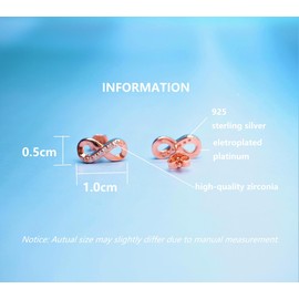 Bellitia Jewelry Infinity Stud Earrings for Women Girls Made of Real 925 Sterling Silver Platinum Plated / Rose Gold-Plated Infinity Earrings Hypoallergenic with Zirconia, Sterling Silver, Cubic