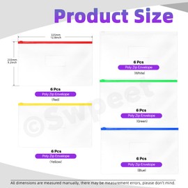 Swpeet 30Pcs 5 Colors 12.8 x 9.2 Inches Plastic Envelopes Poly Zip Envelopes with Zipper Kit, Files Zipper Folders Reusable Clear Pencil Bags Ideal for School Office Travel Storage Supplies