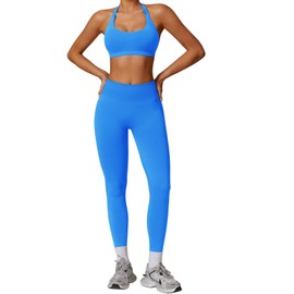 Gym Sets for Women 2 Piece Halter Backless Sports Bras Hidden Scrunch Leggings Seamless Yoga Workout Outftis Tracksuits Set
