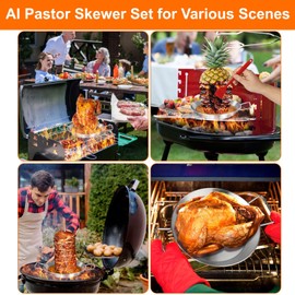 Al Pastor Skewer for Grill - Barbecue Stand Stainless Steel 13 Inch Base Pan, with Vertical Spikes (6",8",10",12",14"), for Shawarma Taco Kebabs Chicken Smoker Oven Gyro BBQ Dishes