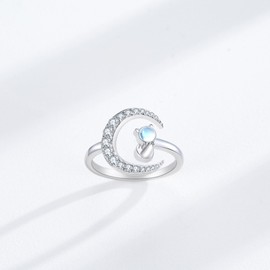 TANGPOET Cat Ring 925 Sterling Silver Moonstone Cat Ring, Adjustable Thumb Ring, Birthday Jewellery Gifts for Girls Children, Sterling Silver