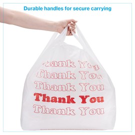 SSWBasics Premium Thank You T-Shirt Bags - 500 - Pack, 18” x 8" x 30", .48mil HDPE Thickness - Ideal for Restaurants, Retail, Grocery, Takeout - Standard Supermarket Size - Strong and Durable
