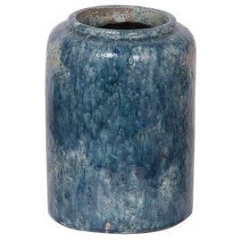 A and B Home 9.7" H Cylindrical Lush Blue Glaze Terracotta Indoor/Outdoor Vase, Versatile Design, Garden Accent, Home Décor