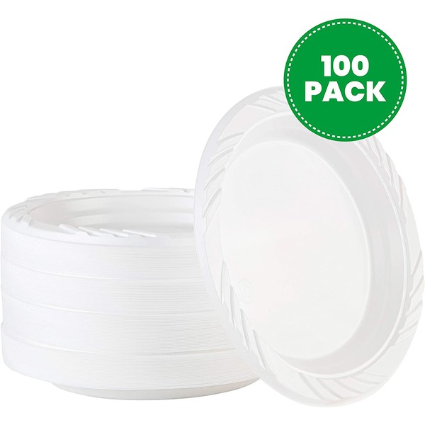 100 Count Disposable 6 Inch White Plastic Dessert Plates