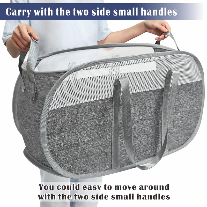 BOSNONA 2 Pack Large Collapsible Laundry Baskets 74L Pop Up