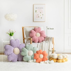 Flower Pillow, Flower Shaped Throw Pillow, 19.7" Grass Green Preppy Pillows Cute Decorative Seat Cushion Aesthetic Pillows for Bed Floor Couch Chair