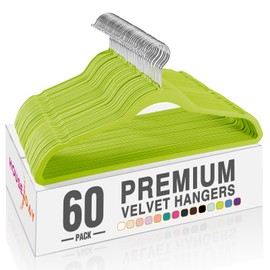 HOUSE DAY Vibrant Green Velvet Hangers 60 Pack, Non Slip Clothes Felt Hanger Heavy Duty for Coat, Premium Slim Space Saving Suit Hangers for Closet Organizer, 360° Rotating Silver Hook