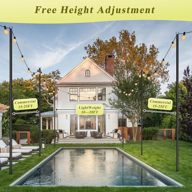 4 Pack String Light Poles for Outside, 10Ft Adjustable Outdoor