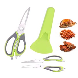 Multifunction Kitchen Shears Come Apart Dishwasher Safe Food Scissors Heavy Duty 6-In-1, Easy Wash with Magnetic Holder, for Food, Meat, Fish and Vegetable, etc. (Green)
