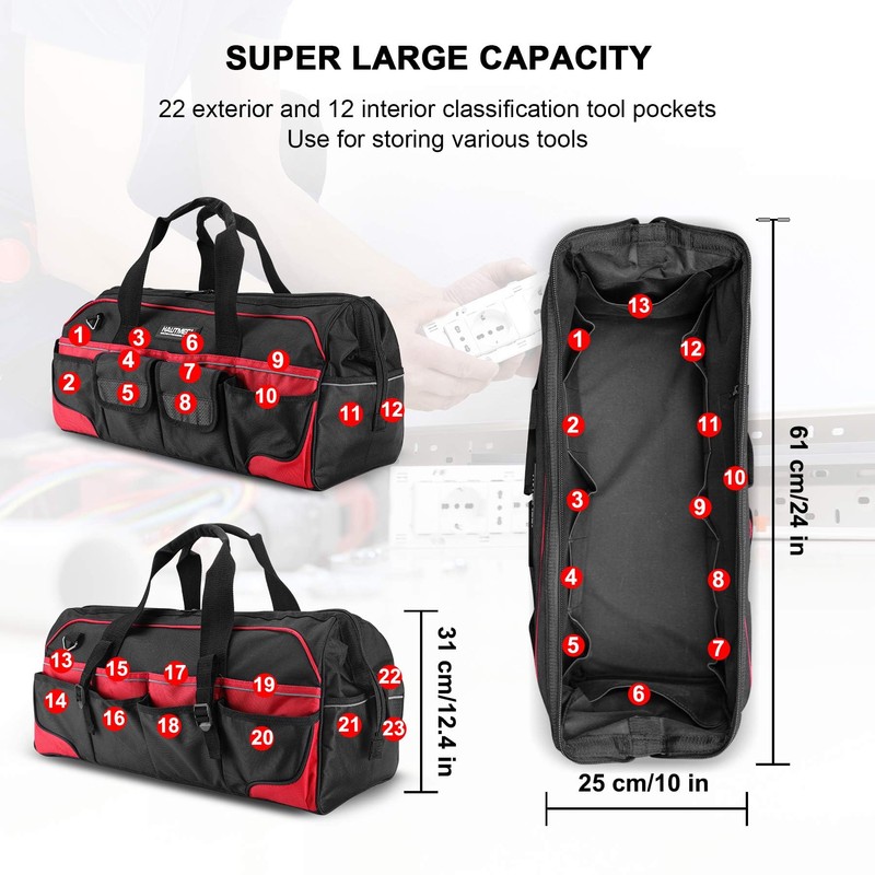 HAUTMEC 24" Large Pro Tool Bag, Heavy-Duty 1680D Double-Layer Fabric