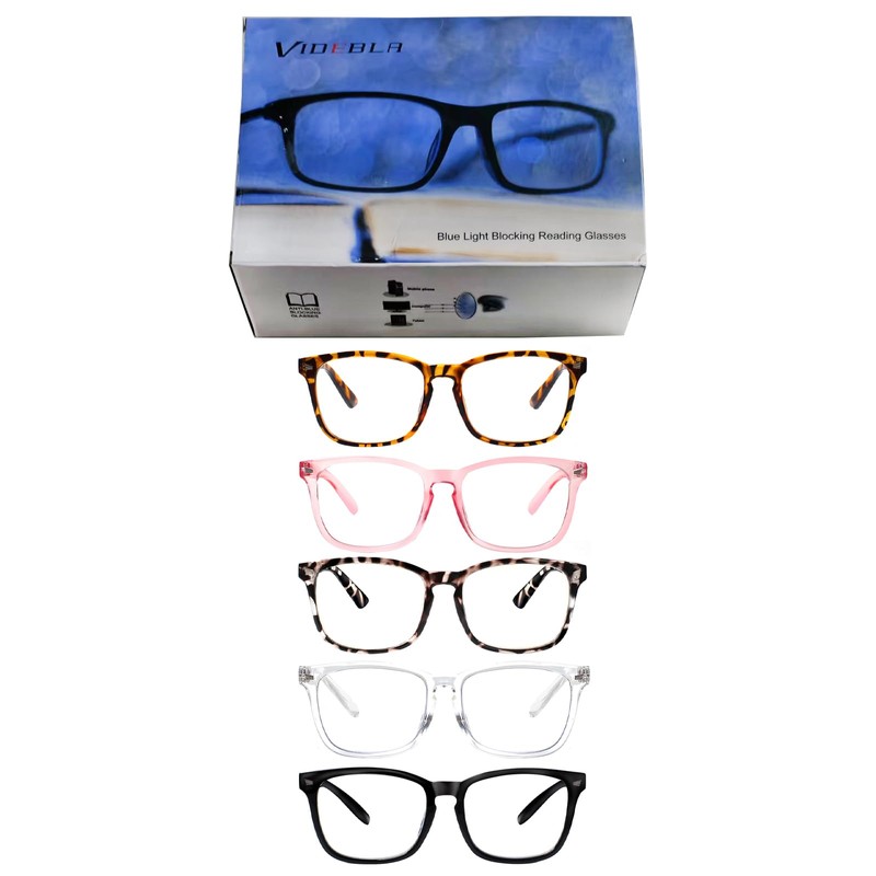 VIDEBLA 5 Pack Blue Light Blocking Reading Glasses,Spring Hinge Computer