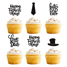 Keaziu 35 piezas de decoración para magdalenas del Día del Padre con texto en inglés "Best Dad Ever", decoración de tartas, suministros de fiesta para el día del padre, decoración de cupcakes, color negro