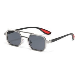 AmazingRose Retro Hexagonale Metallrahmen Sonnenbrille, UV400-Schutz, Modische klein Brille für Damen und Herren (Silber/Grau)