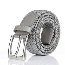 Gunsound Elastic Fabric Belt Unisex Braided Stretch Belt Braided Belt Stretchy Belt for Men and Women, lightgrey