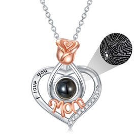 Dorunmo I Love You Necklace 100 Languages Mom Necklace 925 Sterling Silver Projection Pendant Necklace jewelry Romantic Gifts for Mom Women Mothers Day