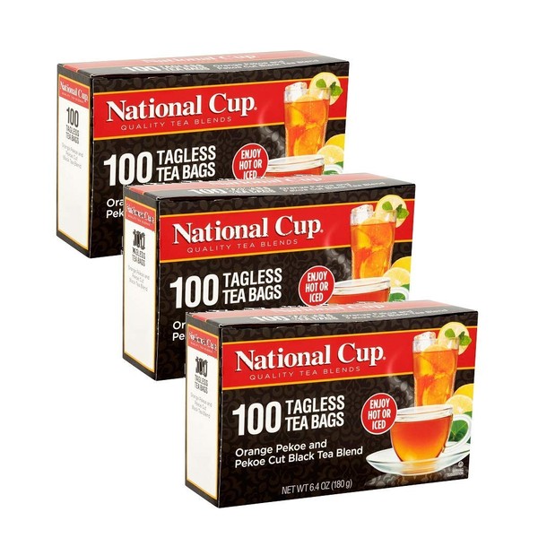National Cup, Tagless Orange Pekoe and Pekoe Cut Black Tea Blend, Tea Bags, 100 Ct, Pack of 2