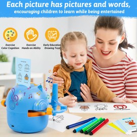 Drawing Robot for Kids, Interactive Educational Drawing Robot, Magic Painting Robot Toy with 100 Word Cards & 16 Color Pens for Girls and Boys Age 3+ (Blue)