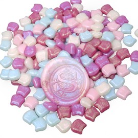 fsalisa Cat Head Shape Sealing Wax Beads - 145pcs Wax Seal Beads for Wedding Invitations, Christmas Cards, Envelopes, Wine Packages, Gift Wrapping (Romantic Pink-Purple)