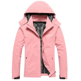 DECKTIN Women's Waterproof Raincoat Lightweight Rain Jacket Detachable Hood Travel Outdoor Pink M