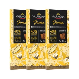 Valrhona Milk Chocolate JIVARA 40% Cacao Tasting Bar - Gourmet French Chocolate, Caramel & Vanilla. The Darkest Milk Chocolate for Baking & Frostings, Sauces, Silky Cakes, Candies. 70g. (Pack of 3)