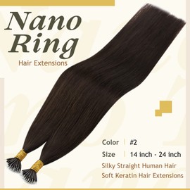 Sunny Hair Nano Beads Hair Extensions Invisible Nano Hair Extensions Human Hair Straight Nano Tip Hair Nano Ring Hair Extensions 50G/50S Dark Brown 22inch