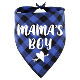 KISJO Mama's Boy Blue Plaid Triangle Pet Dog Scarf Bandanas, Funny Gender Reveal Photo Prop and Pet Scarf for Pet Birthdays for Pet Dog Lovers
