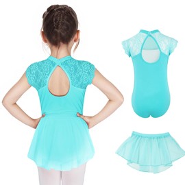 Gogokids 2 Pack Ballet Dress for Girls, Toddler Dance Dress Outfit with Removable Chiffon Skirt, Kids Short Sleeve Dancewear Perfect for Ballet Dance Class and Performances 8-9 Years