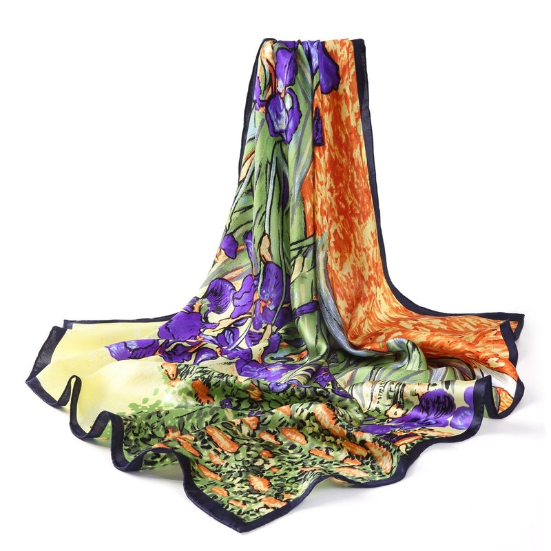Prettystern Ladies Silk Scarf with Van Gogh Impressionism Art Motif,