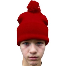 COUVER Womne Winter Cozy Acrylic Knit Beanie Hat with POM POM, Red, 1 Piece