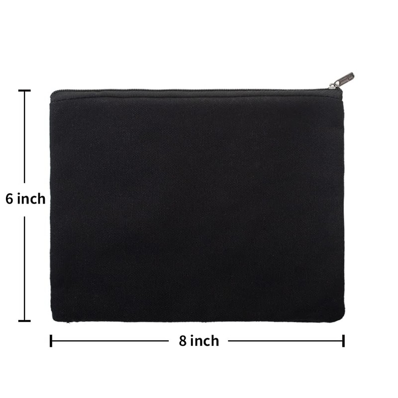 Aspire 6-Pack Black 12oz Cotton Canvas Zipper Bags Pen/Pencil Cases