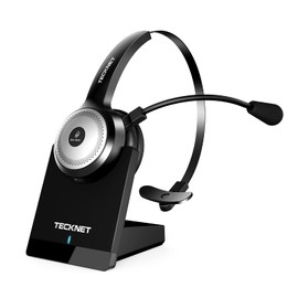 TECKNET Wireless Headset for Work, Long-Lasting Worktime AI Noise Cancelling Computer Headphones with Charging Base, Bluetooth Headset with Mic & USB Dongle for Home/Office/Call Center